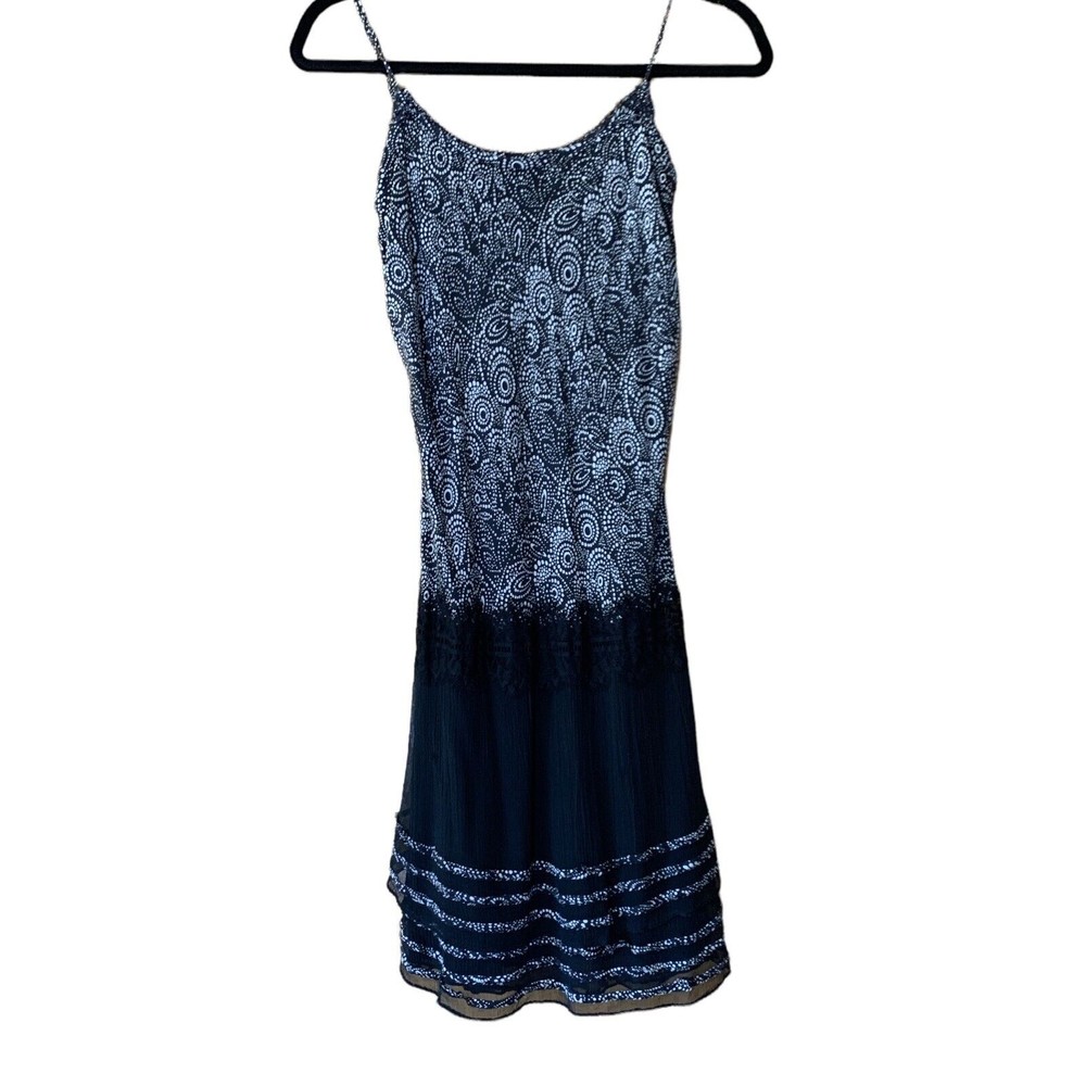 Poleci Women's Size 2 Black Dress Silk Adjustable Straps Lace Slip Dress Tiered